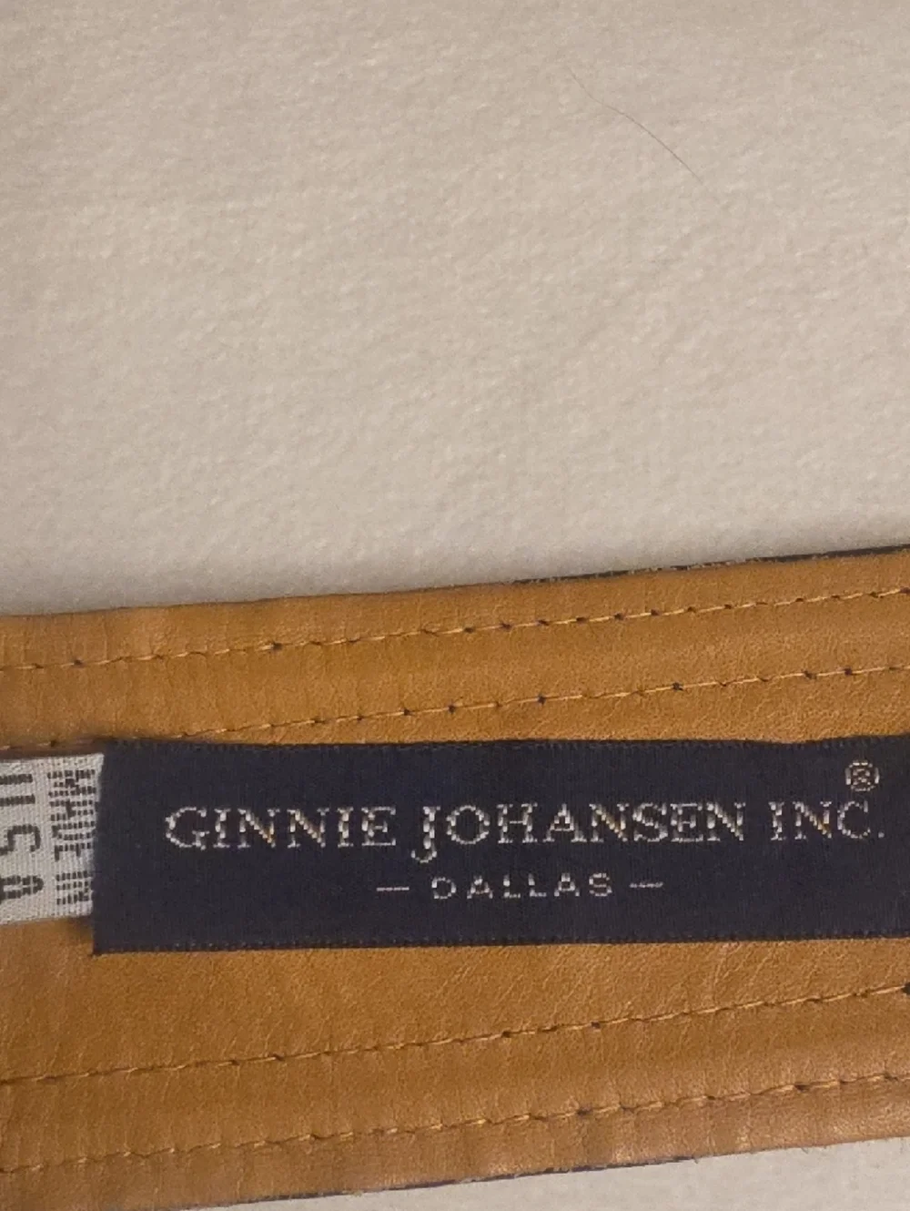 Ginnie Johansen Vintage Black Leather Belt with Tan Interior and Rounded Buckle